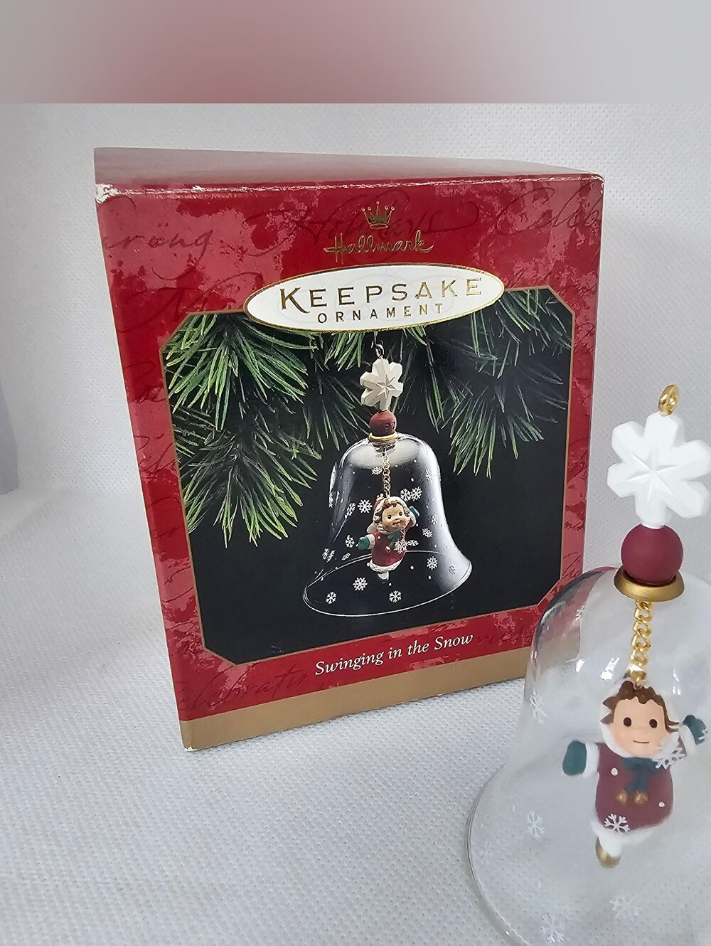 New Hallmark Swinging In Snow ornament Glass Bell Ice Skate skating angel Christ